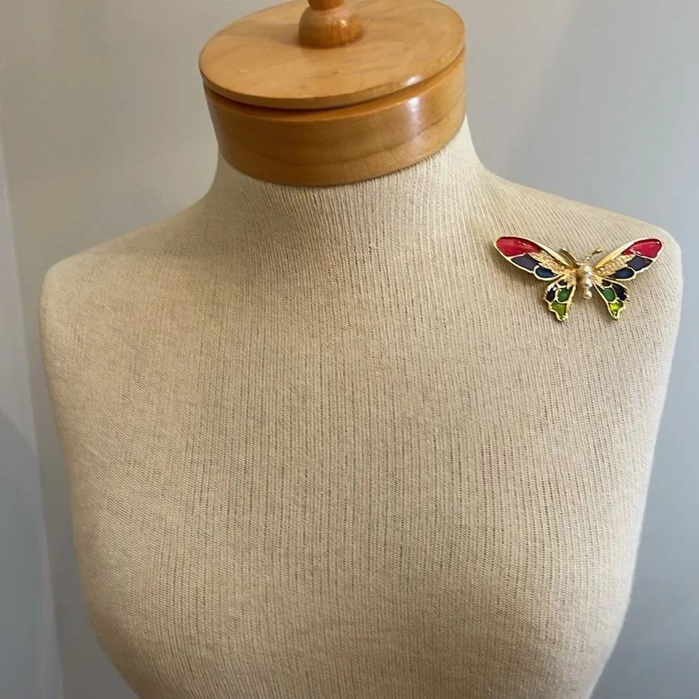 Vintage Good Quality Enamel- Cloisonné Butterfly Pin Brooch Colorful Insect